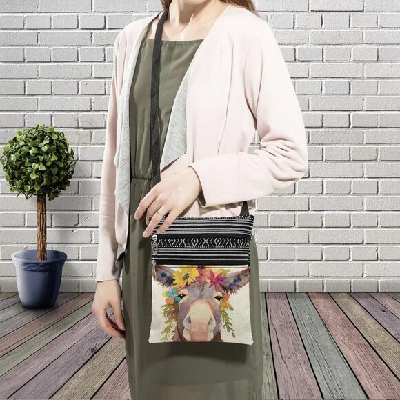 Floral Donkey Crossbody Bag Small Ethnic Pattern Adjustable Strap Purse - Picture 3 of 7